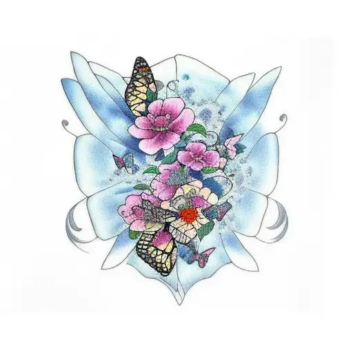 Butterfly con flores  tattoo design idea