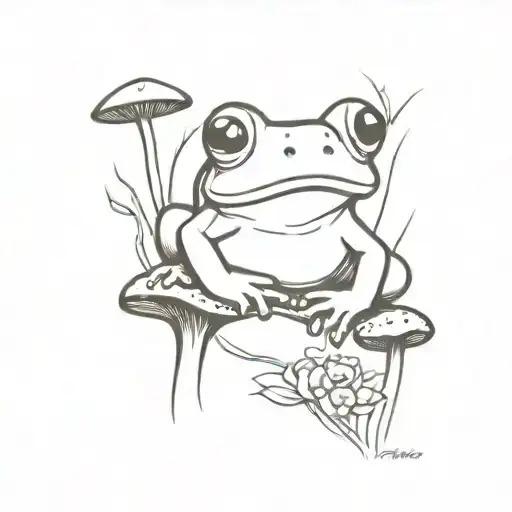 Frog and Mushrooms  tattoo design idea