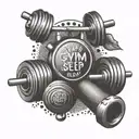 gym equipment with word "gym, eat, sleep, repeat" tattoo design idea