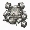 gym equipment with word "gym, eat, sleep, repeat" tattoo design idea