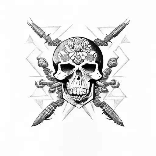 "Sinaloa Cartel" with scorpions and skull tattoo design idea