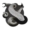 A black-grey snake design with intricate patterns and textures inspired by ancient Egyptian art tattoo design idea