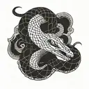 A black-grey snake design with intricate patterns and textures inspired by ancient Egyptian art tattoo design idea