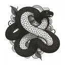 A black-grey snake design with intricate patterns and textures inspired by ancient Egyptian art tattoo design idea