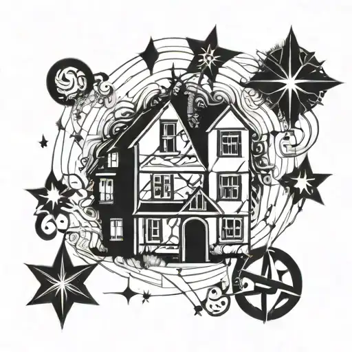 The house of Black runic symbols and stars forming tattoo design idea