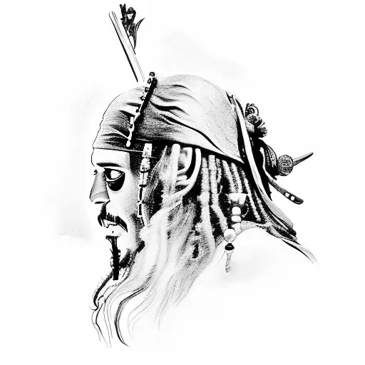 jack sparrow's skull profile tattoo design idea