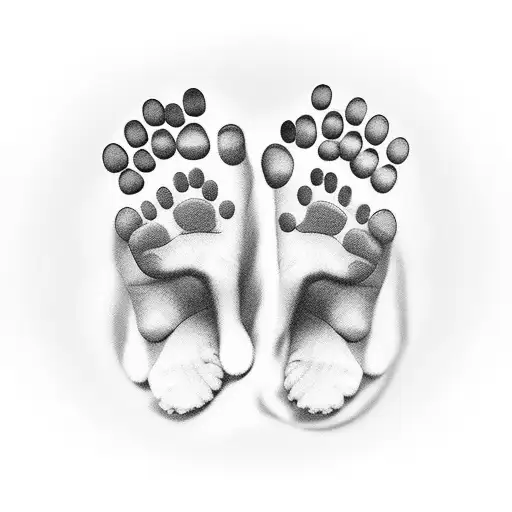 dog paw, child feet, holy cross tattoo design idea
