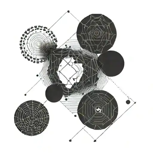 Minimalist lines and dots drawing representing self-esteem and the event horizon in black and white tattoo design idea