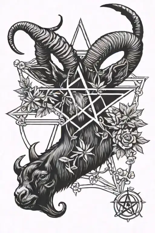 weed smoking goat pentagram star tattoo design idea