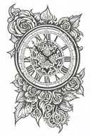 clock face with tribal background and the name Annie-Rose tattoo design idea