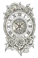 clock face with tribal background and the name Annie-Rose tattoo design idea