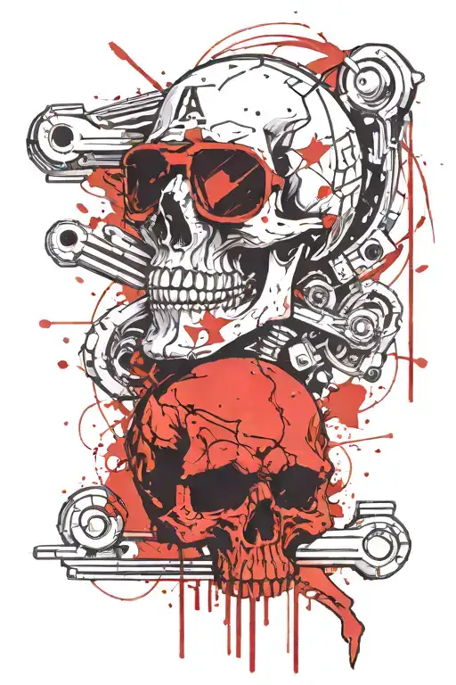 flat piston skull wrench tattoo design idea