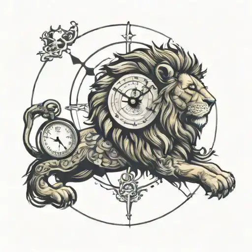 time clock and a lion wearing tattoo design idea