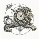 time clock and a lion wearing tattoo design idea