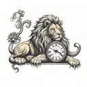 time clock and a lion wearing tattoo design idea