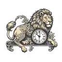 time clock and a lion wearing tattoo design idea
