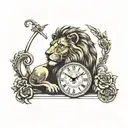 time clock and a lion wearing tattoo design idea
