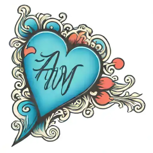 traditional coloured  love heart tattoo that says "AI" instead of "mom" tattoo design idea