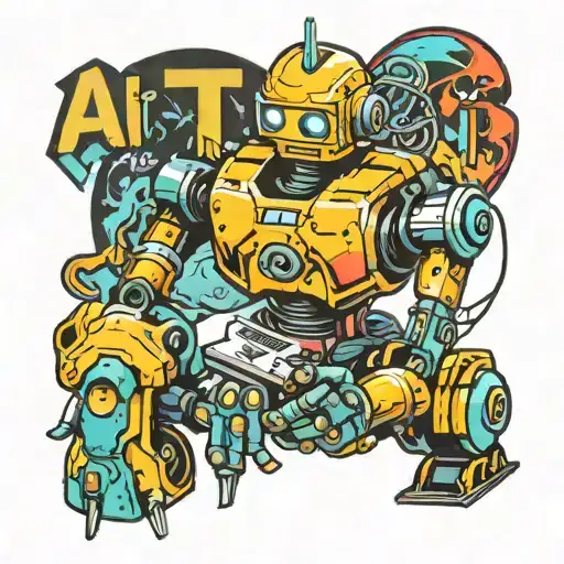 robot tattoo artist with the words "AI Art" tattoo design idea