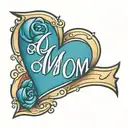 traditional coloured  love heart tattoo that says "AI" instead of "mom" tattoo design idea