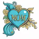 traditional coloured  love heart tattoo that says "AI" instead of "mom" tattoo design idea