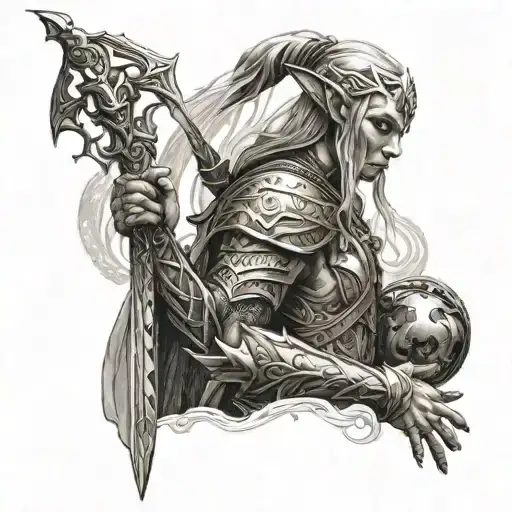 Elven warrior holding tattoo design idea