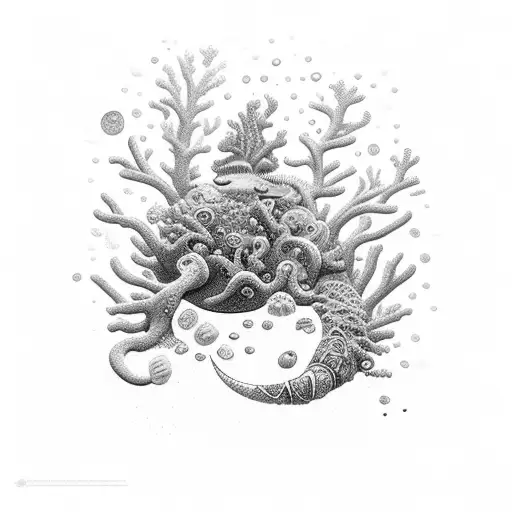 An intricate underwater scene with a diver exploring colorful coral reefs tattoo design idea