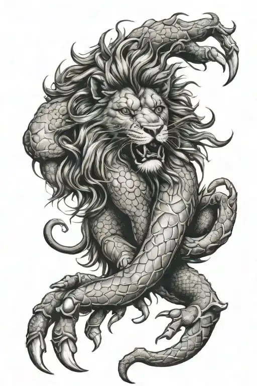 lion scorpion aquarius zodiac sign tattoo design idea