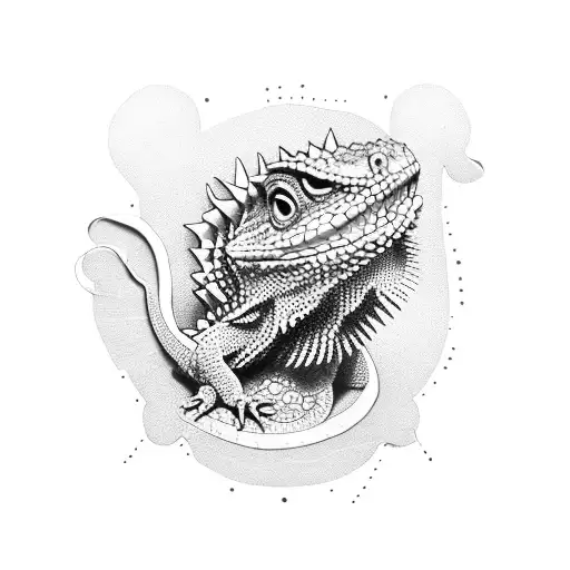 bearded dragon holding worm tattoo design idea