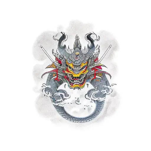 Samurai, dragon tattoo design idea
