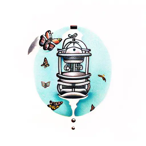 diving bell and butterfly tattoo design idea