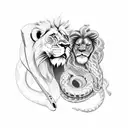 Lion and snake fighting.  tattoo design idea