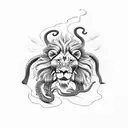 Lion and snake fighting.  tattoo design idea