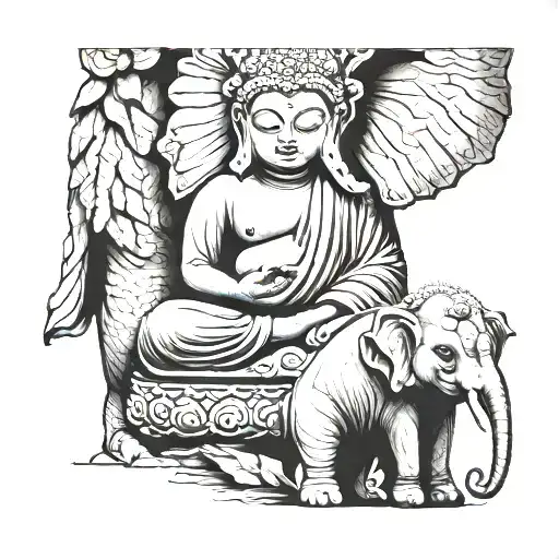 Buddha and his elephant tattoo design idea