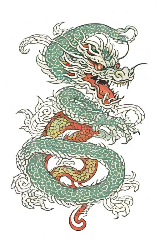 Japanese dragon with a Celtic dragon wrapped tattoo design idea
