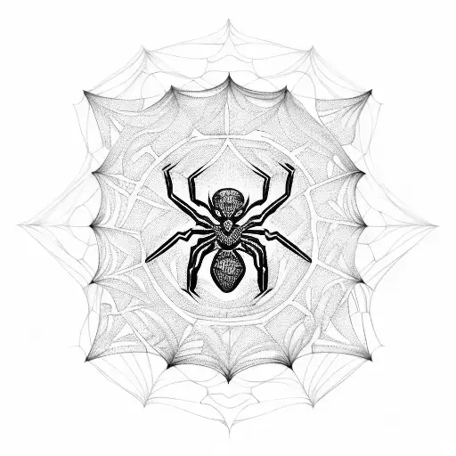 A tribal-inspired spiderweb with anime characters trapped inside tattoo design idea