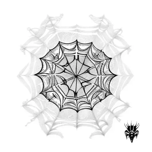 A tribal-inspired spiderweb with One Piece characters trapped inside tattoo design idea