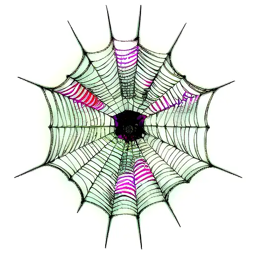 A tribal-inspired spiderweb with anime characters trapped inside tattoo design idea