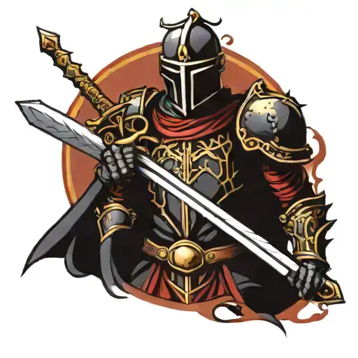 black knight holding a sword tattoo design idea