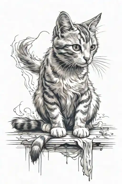 gray and white cat who is a little scruffy looking tattoo design idea