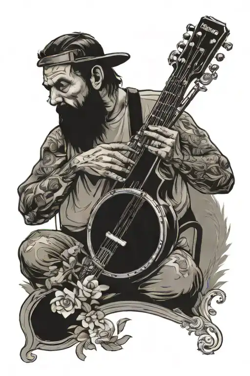 banjo guitar bass Wilson playing guitar tattoo design idea