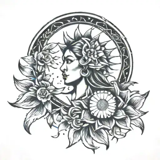 mother and sun moon tattoo design idea
