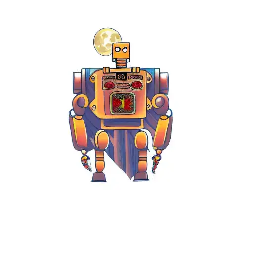 a robot in front of a full moon tattoo design idea