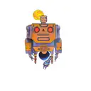 a robot in front of a full moon tattoo design idea