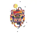 a robot in front of a full moon tattoo design idea