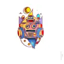 a robot in front of a full moon tattoo design idea