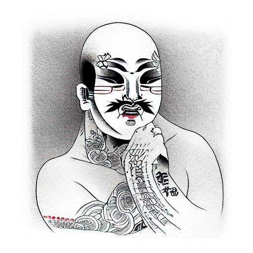 a sad man behind a mask that is happy tattoo design idea