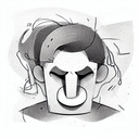 a man that is sad wearing a happy mask blocking half of his face  tattoo design idea