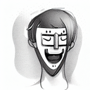 a man that is sad wearing a happy mask blocking half of his face  tattoo design idea