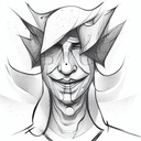 a man that is sad wearing a happy mask blocking half of his face  tattoo design idea